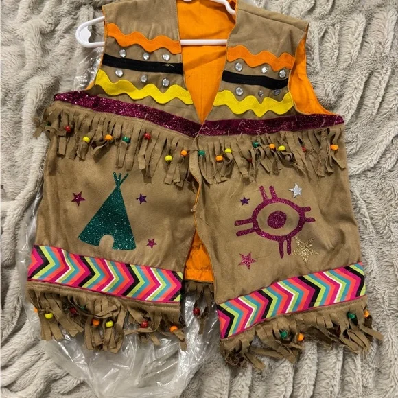 Colorful Fringed Festival Vest & Feather Headband Costume Set (Kids) - Picture 2 of 4
